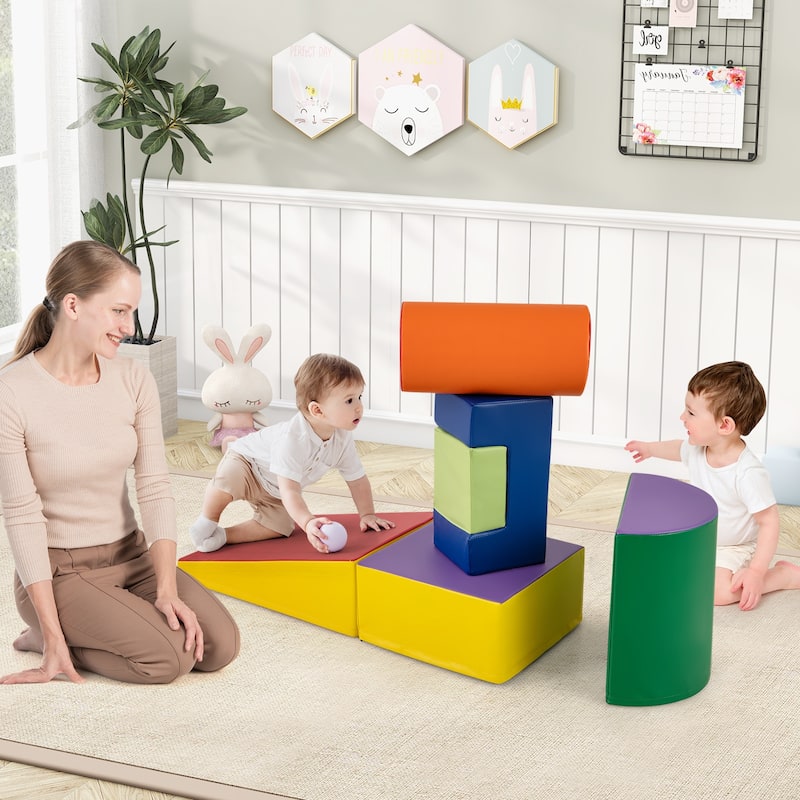 Gymax 6 PCS Kids Climber Play Set Indoor Foam Climb & Crawl Activity