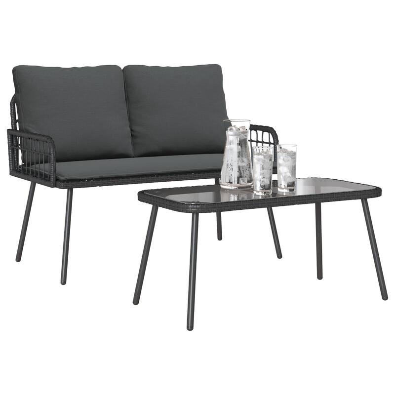 vidaXL 2 Piece Garden Dining Set with Cushions Black Poly Rattan - 41.7 x 20.1 x 35.4