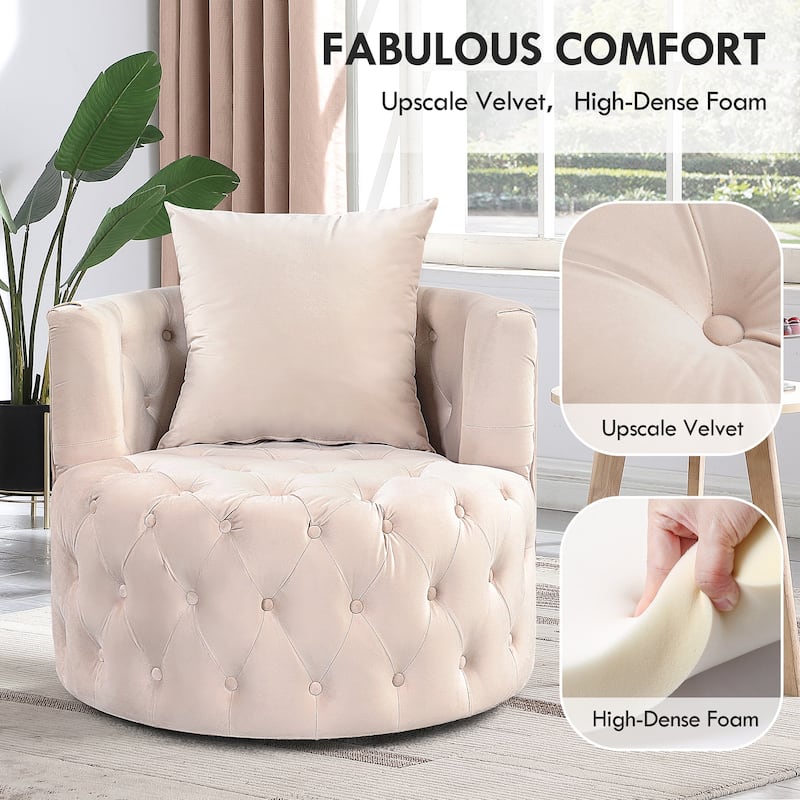 360 Degree Swivel Armchair, Modern Velvet Barrel Chair with one pillow, Oversized Round Accent Chair by Morden Fort