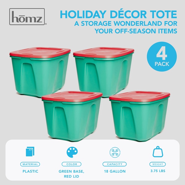 HOMZ 18 Gallon Heavy Duty Plastic Holiday Storage Totes HOMZ 18 Gallon Heavy Duty Plastic Holiday Storage Totes