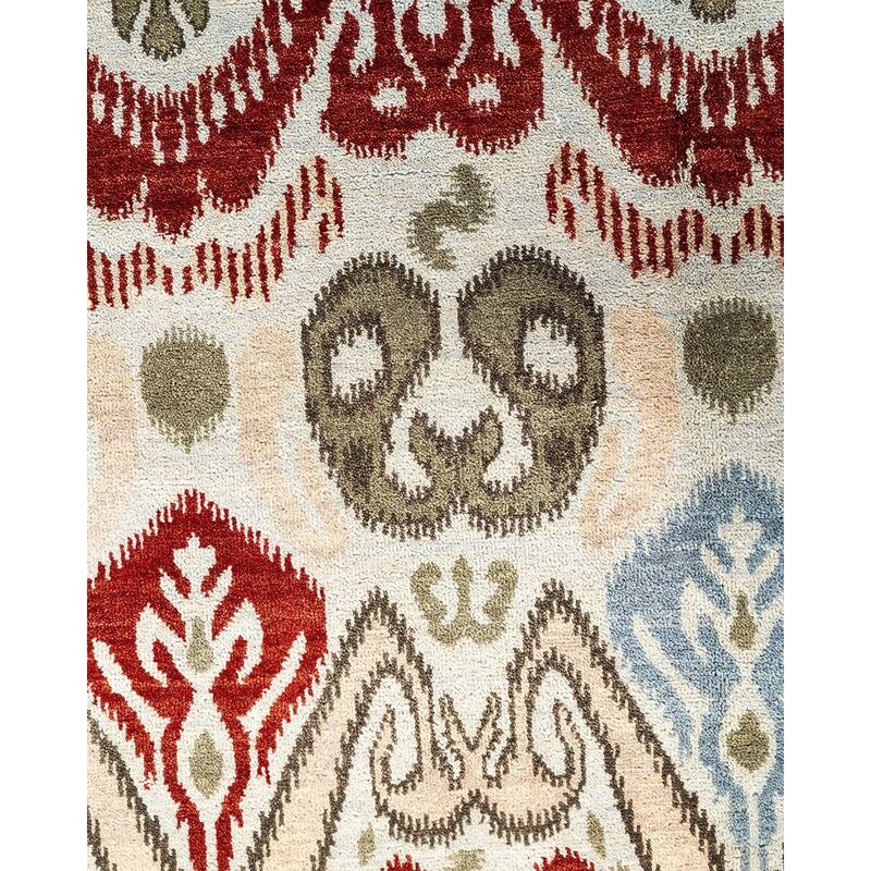 Ikat One-of-a-Kind Hand-Knotted Area Rug - Green, 8' 2" x 10' 1" - 8' 2" x 10' 1"
