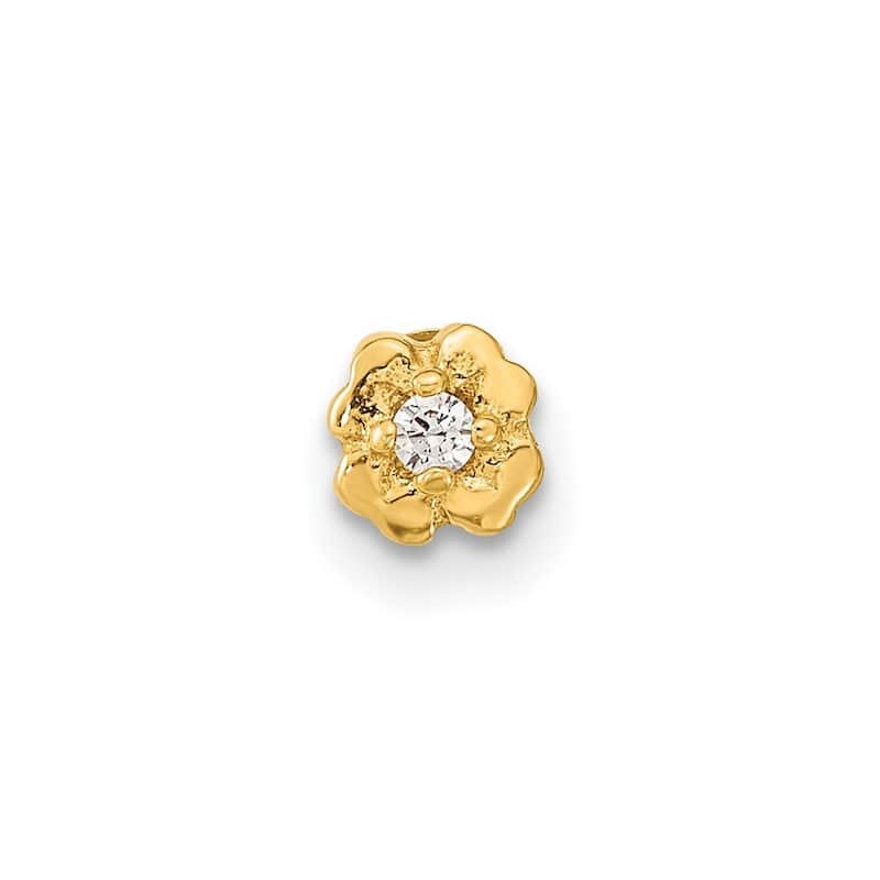 Curata 14k Yellow Gold 19g Internally Threaded Cubic Zirconia Flower Labret Cartilage Stud (5.01x 11.72mm)