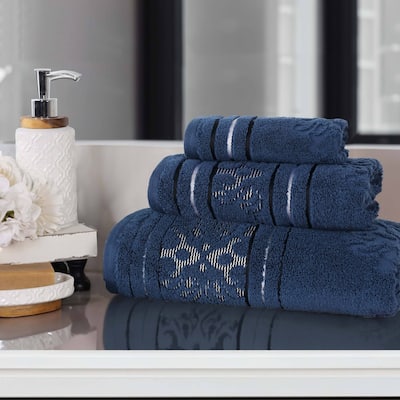 Superior Sadie Zero Twist Cotton Floral Jacquard 3 Piece Towel Set