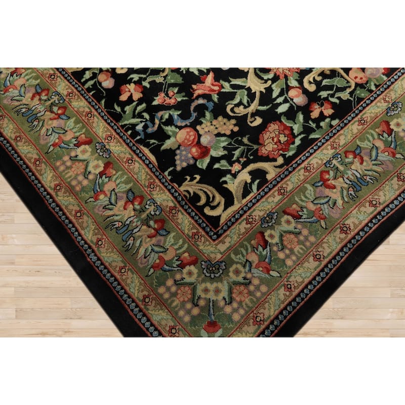 7'10''x9'10'' Hand Knotted Wool Black French Aubusson Savonnerie Asmara Rug - 7' 10'' x 9' 10''