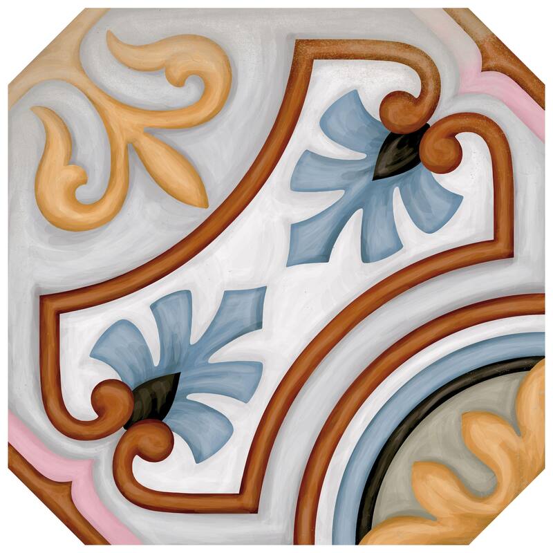 Merola Tile Vaudeville Octagon Deco Diglas 7-7/8" x 7-7/8" Porcelain Floor and Wall Tile