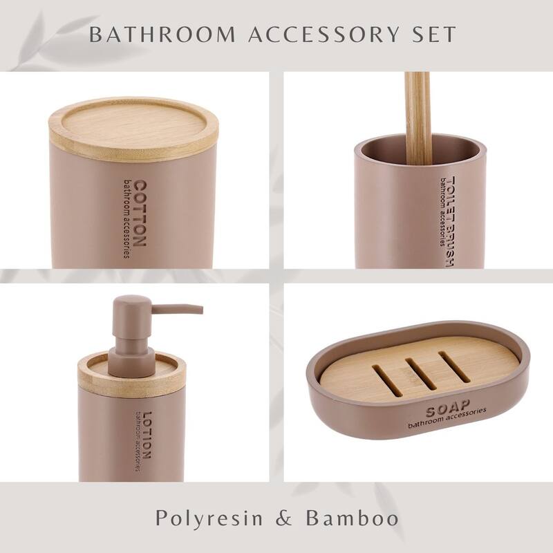 Bathroom Accessories with Natural Accents, Modern 6-piece Set
