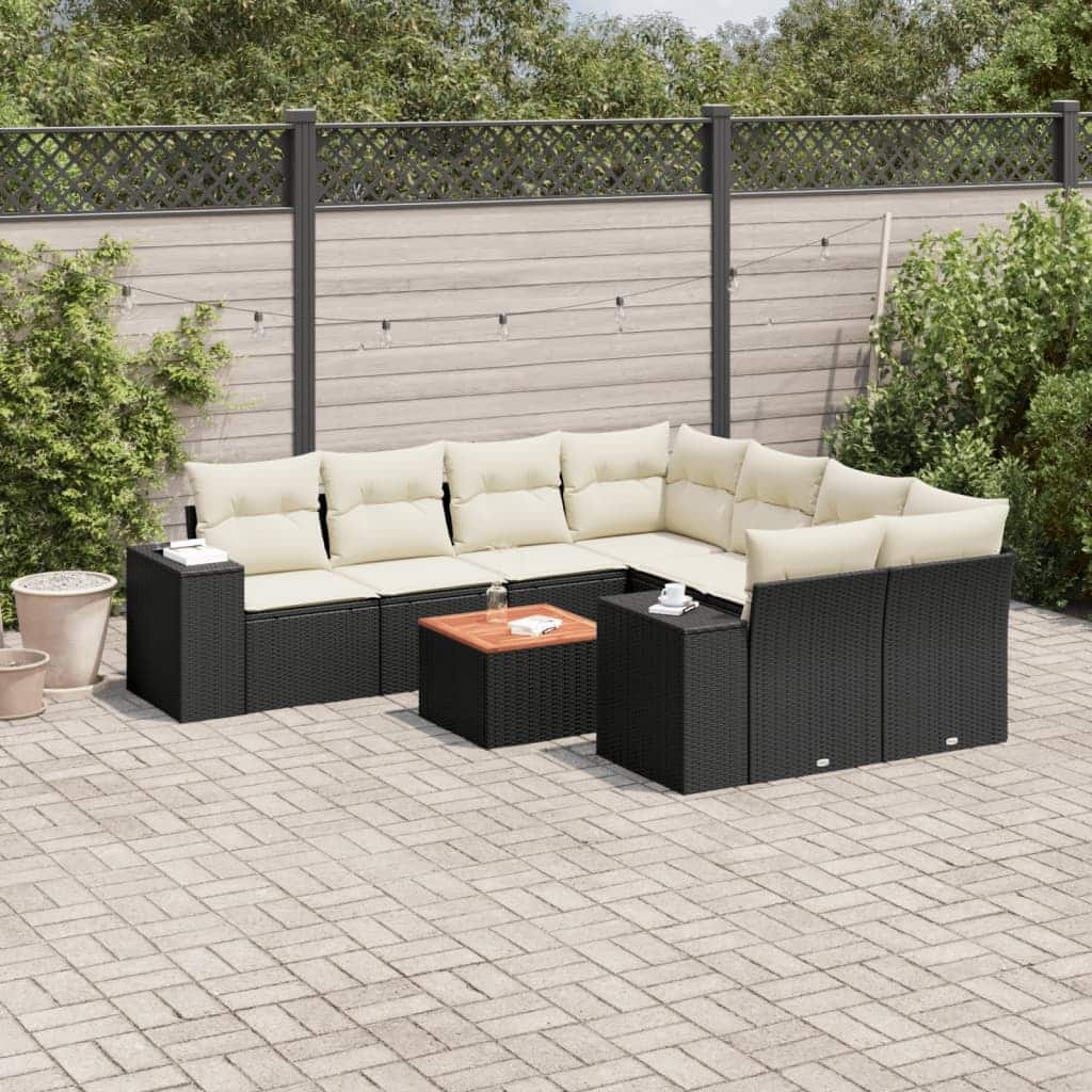 vidaXL Patio Sofa Set with Cushions Outdoor Furniture 9 Piece Poly Rattan - 21.7 x 21.7 x 14.6
