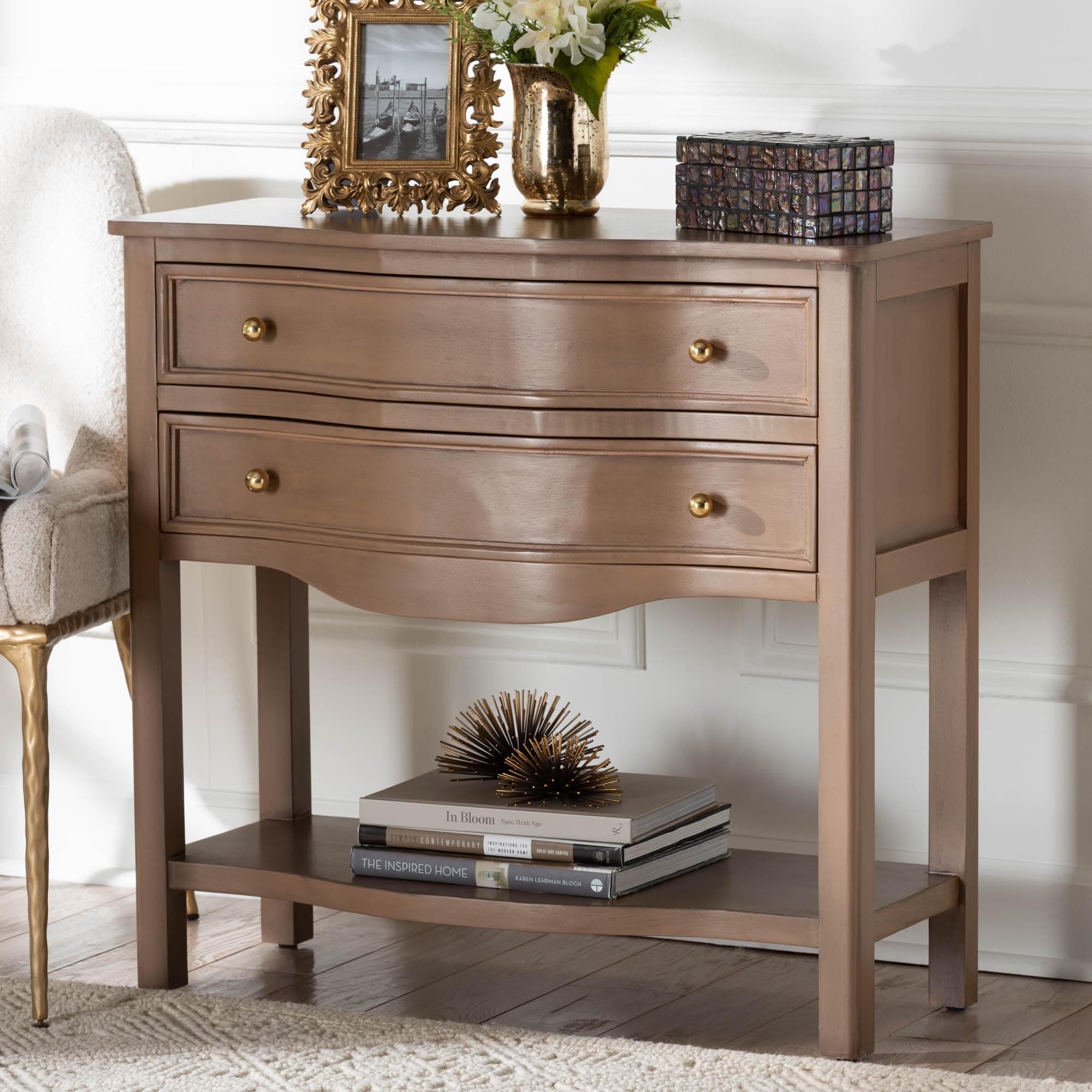 Kelila Console Table with Curved Front - 2-Drawer Entryway Table with Open Shelf and Sculpted Apron for Living Room or Hallway