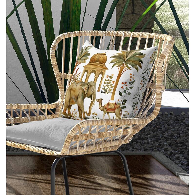 Royal Rajasthan Indoor/Outdoor Reversible Throw Pillow Green and Brown