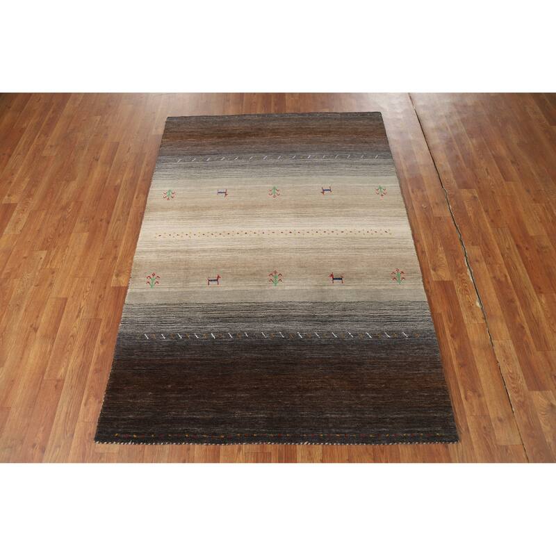 Striped Gabbeh Oriental Rug Handmade Multi-Color Wool Carpet - 4'0" x 5'9"