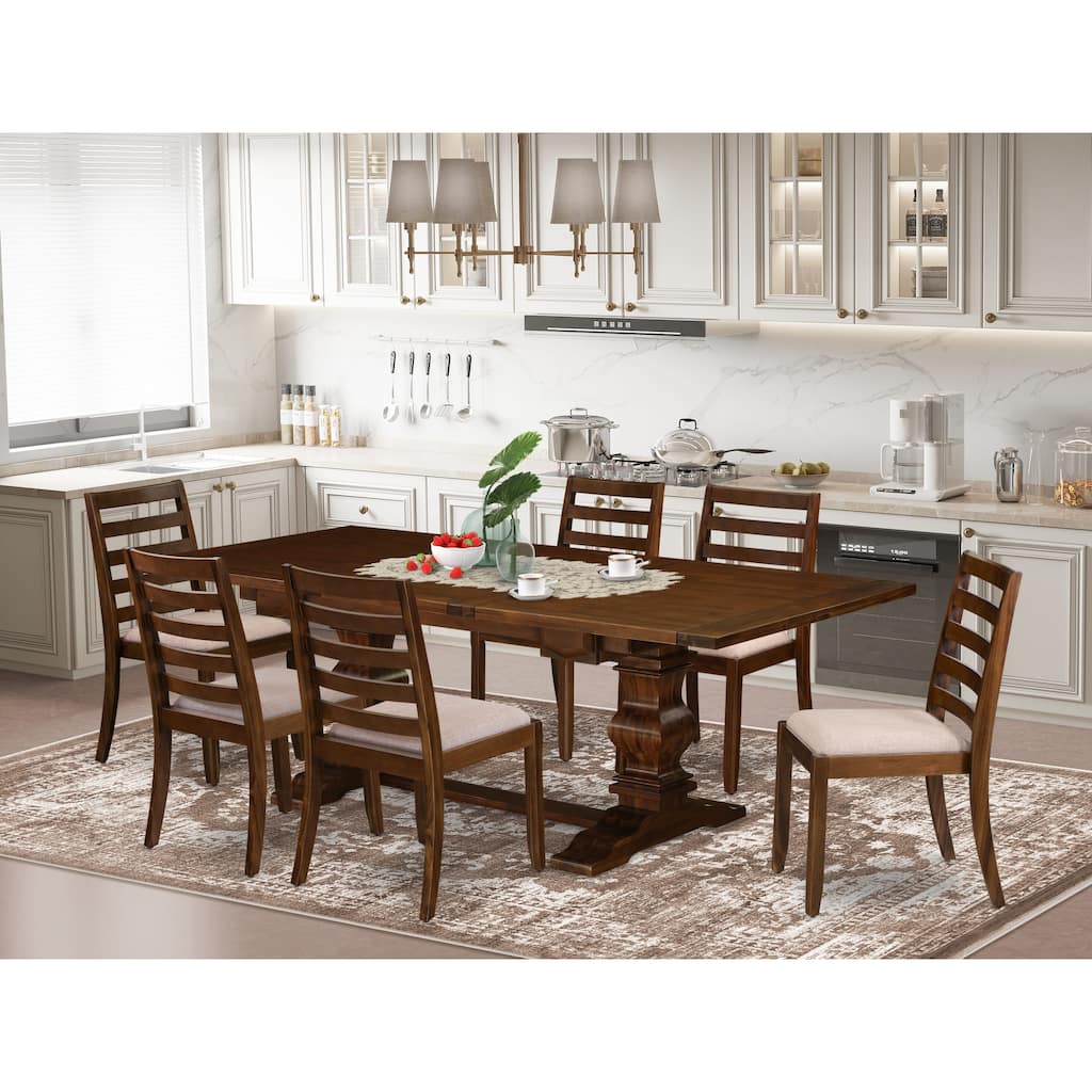 East West Furniture Dining Table set- A Butterfly Leaf Table and stackable Chair, Antique Walnut (Pieces & Seat Options)