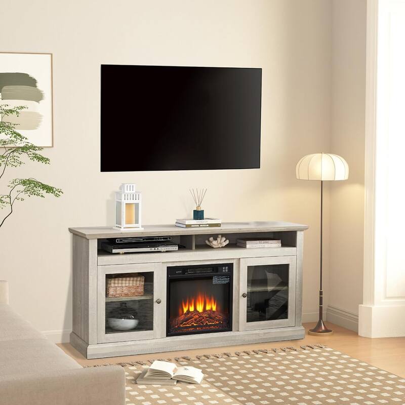 Roomfitters Contemporary TV Media Stand, Modern Entertainment Console, Up to 65" TV, Open & Closed Storage Space