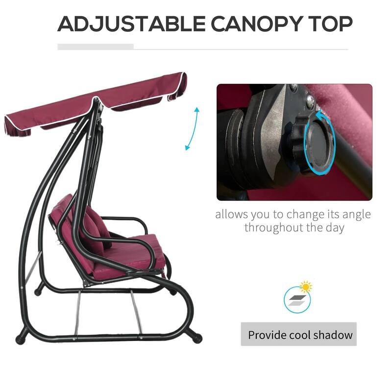 3-Seat Convertible Patio Swing Glider, Cushion Set, Adjustable Canopy