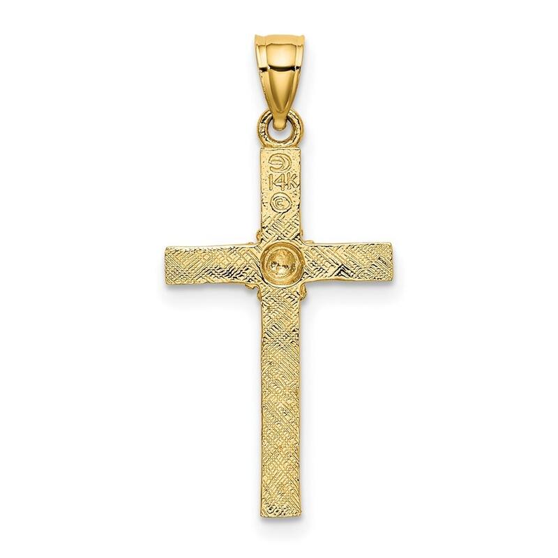 Curata 14k Yellow Gold 18" Textured Cross With Flower Center Pendant Necklace - 14mmx22.5mm