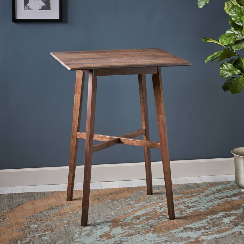 Modern Bar Height 42" Dining Table, Rubberwood Legs and Laminate Table Top, Walnut Finish, Black