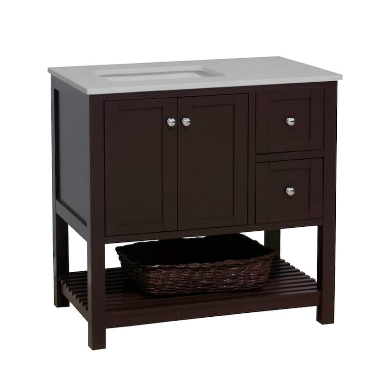 KitchenBathCollection Lakeshore 36" Bathroom Vanity with Engineered White Top