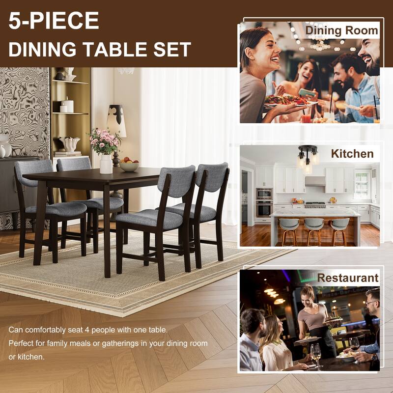 5 -Piece Dining Set with Solid Wood Table and 4 Upholstered Dining Chair