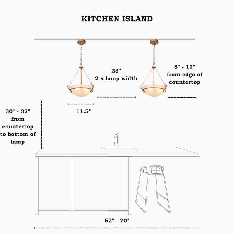 Mid-Century Modern 3-Light Gold Chandelier Bowl Frosted Glass Pendant Light for Dining Room - 11.5" D x 16.5" H