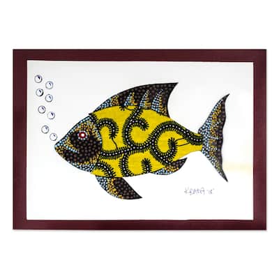 Novica Handmade Fish In Yellow Painting