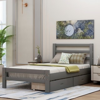 Wooden Platform Bed Frame with 2 Drawers & Headboard, Twin/Full Size