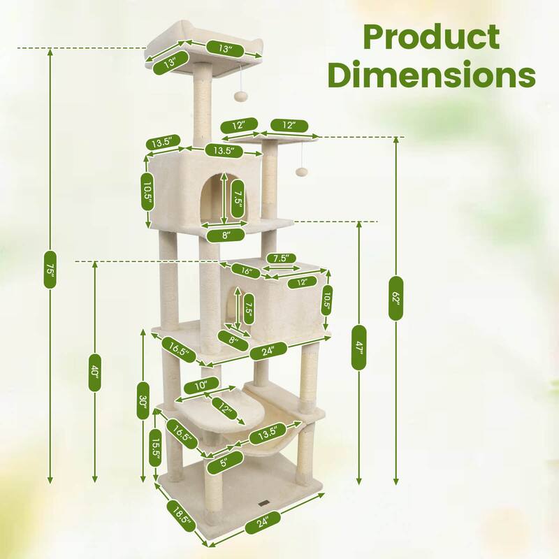Costway 70” Cat Tree for Indoor Cats with Padded Top Perch, Dual - See Details