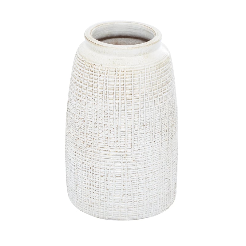 Ceramic Textured Crosshatch Vase with Crosshatch Design - White - Roche River Decor