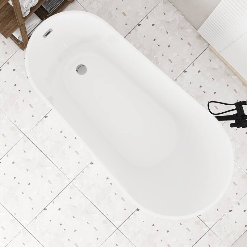 Acrylic Freestanding Flatbottom Soaking Bathtub in Glossy White