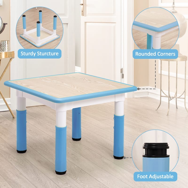 Kids Table and Chairs Set Height Adjustable Desk with 4 Seats