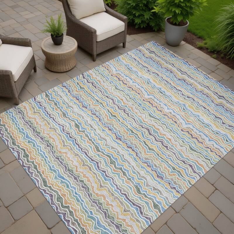 Machine Washable Indoor/ Outdoor Ziggy Stripe Chantille Rug