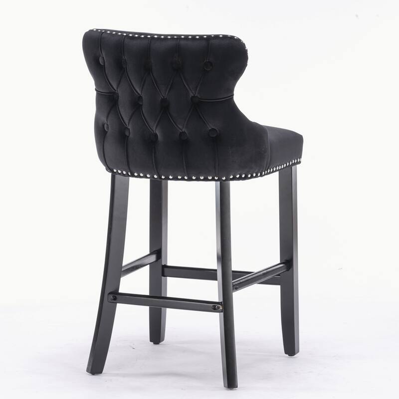 Velvet Upholstered Wing-Back Barstools Set of 4