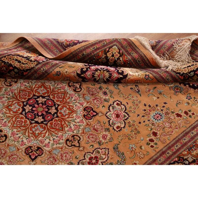 Handmade 100% Silk Geometric Qum Persian Rug Traditional Floral Carpet - 4'7"x 6'8"