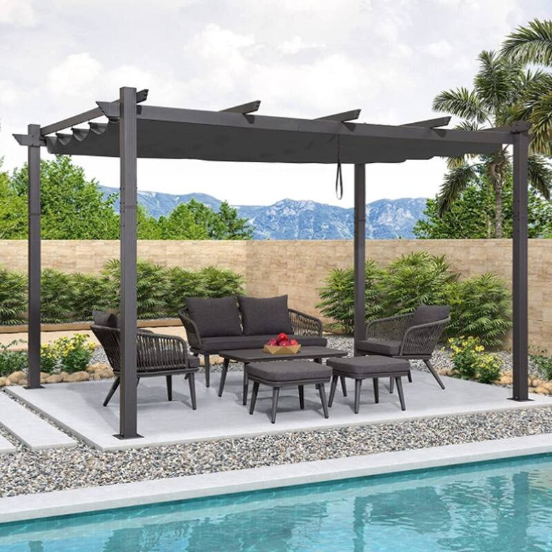 PURPLE LEAF Gazebo Outdoor Retractable Modern Yard Metal Grape Trellis Pergola with Canopy.
