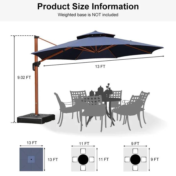 PURPLE LEAF Double Top10/11/12/13ft Round Patio Cantilever Umbrella in Wood Color