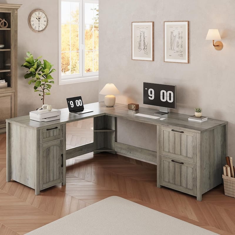 Executive L Shaped Desk Office Desk Drawers Storage Drawers Cabinet
