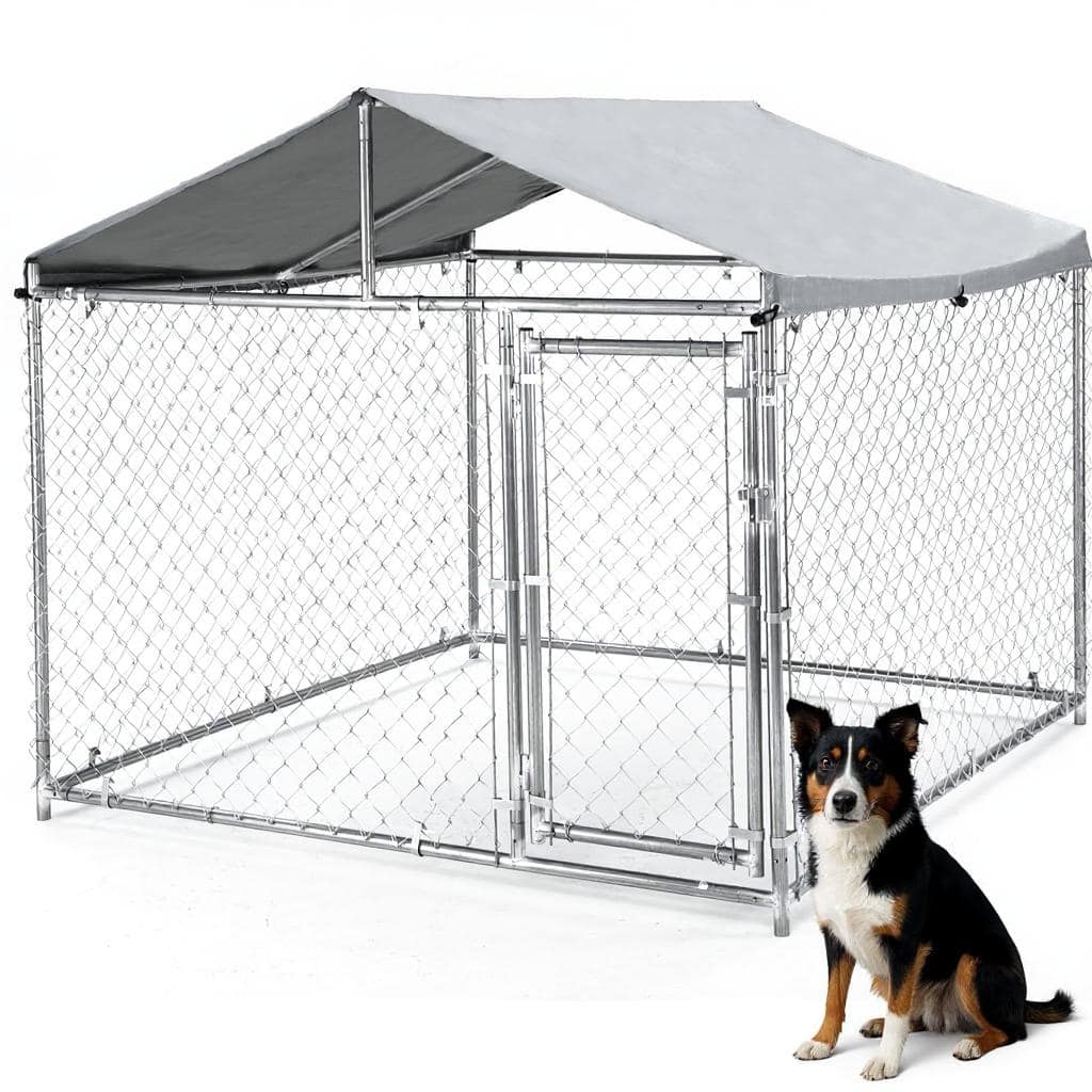 79" Outdoor Dog Kennel for Large Dog, Lockable Door, UV-Resistant Cover