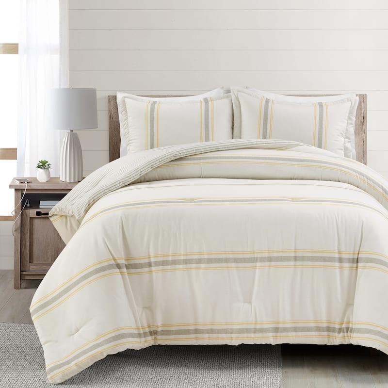 Lush Decor Farmhouse Stripe 3-piece Comforter Set - Yellow - King