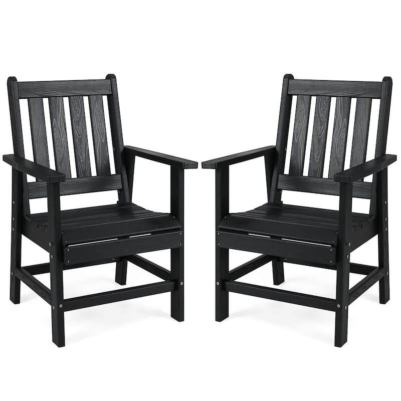 Gymax Patio Dining Chairs Set of 2 w/Wide Armrests Curved Seat Wood - Black
