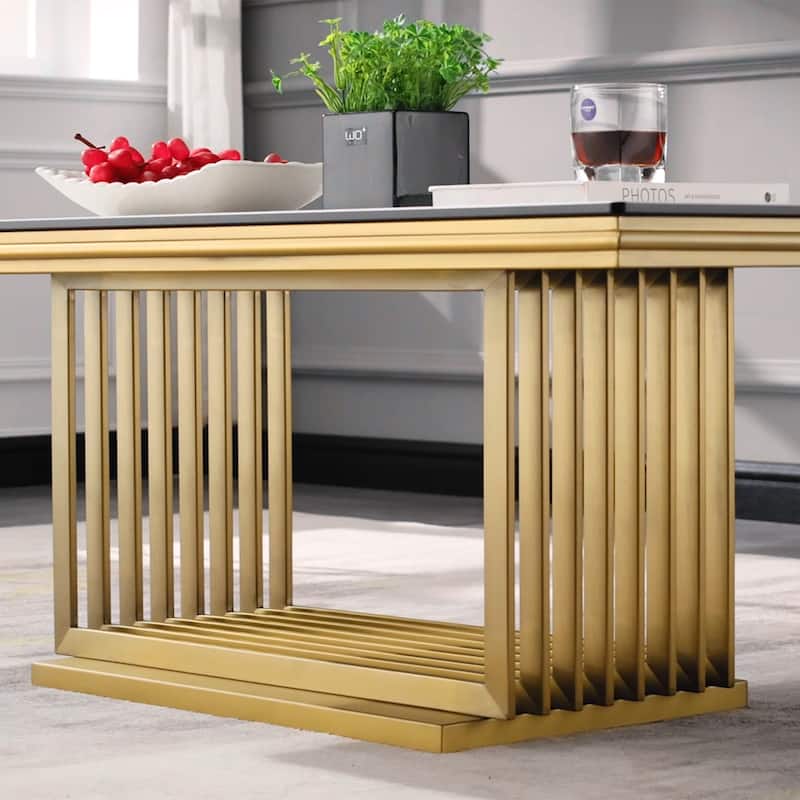 Luxurious 50 inch Glass Coffee Table with Brushed Gold Stainless Steel Base