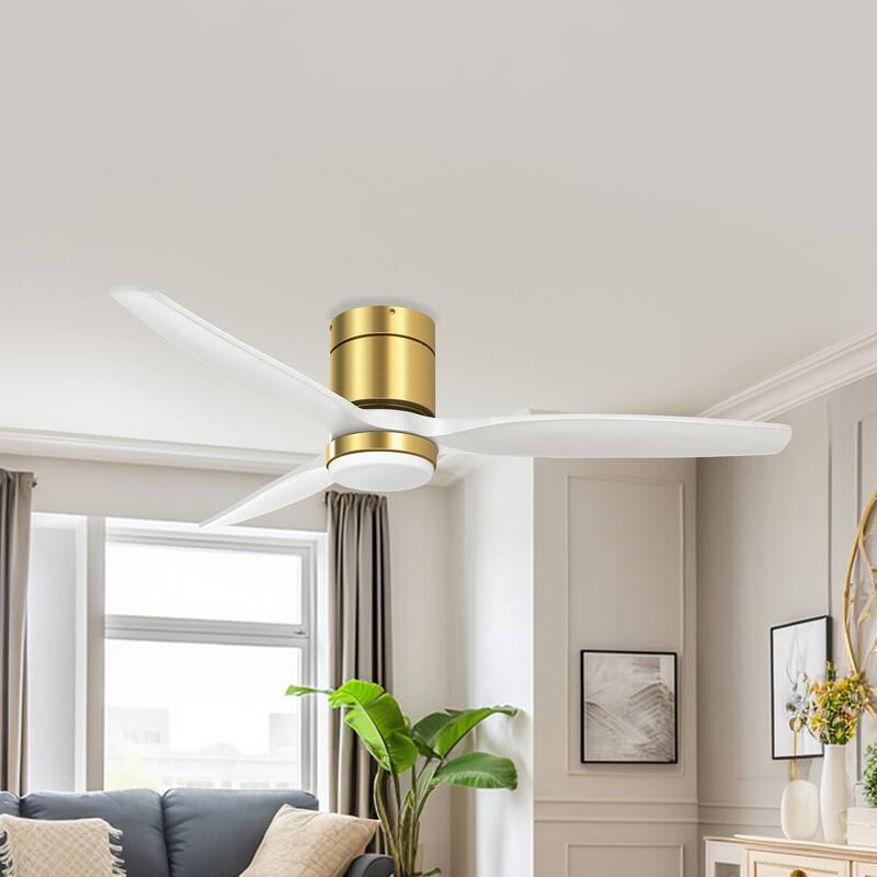 52 Inch Ceiling Fan with Light And Remote, 3 Wood Fan Blade - White Gold