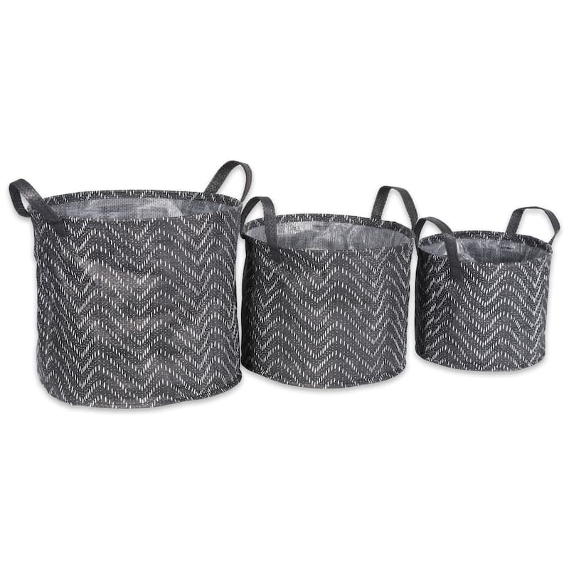 3 Black White Tribal Chevron Round Assorted Laundry Bins 13.75"