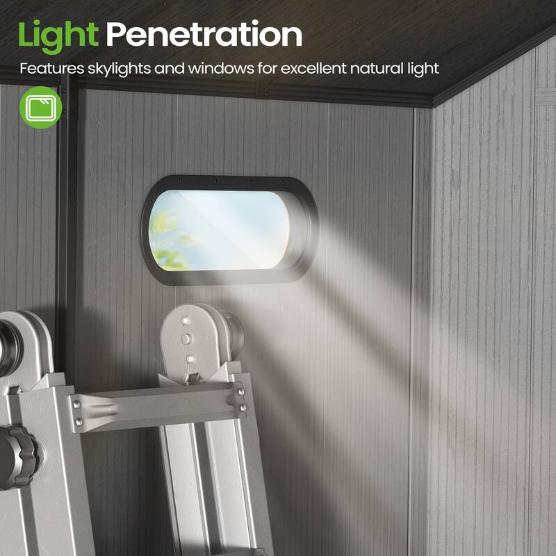 8X10 FT All-Weather Waterproof Plastc Outdoor Resin Storage Shed Windows Lockable Door with Floor for Patio Furniture and Tools