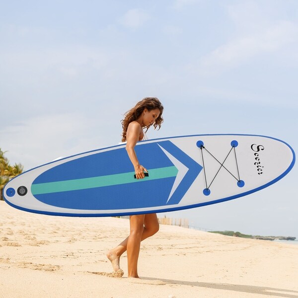 Soozier 130" x 32" Inflatable Stand Up Paddle Board with Accessories, Including SUP Paddle, Carry Bag, & Air Pump. Opens flyout.