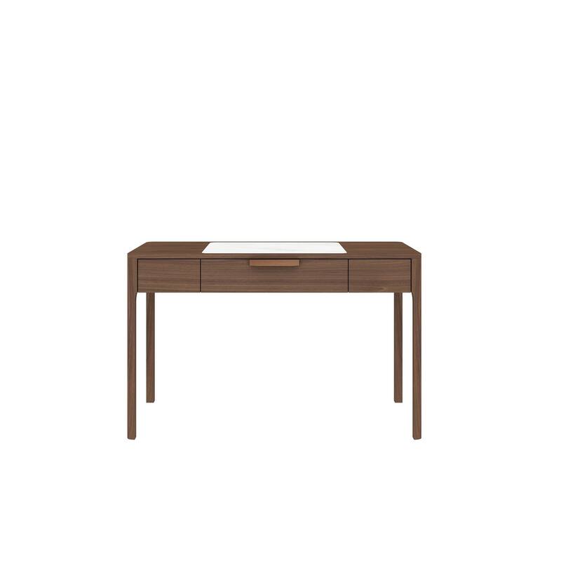 HomeRoots 47" White and Brown Marble and Wood Computer Desk