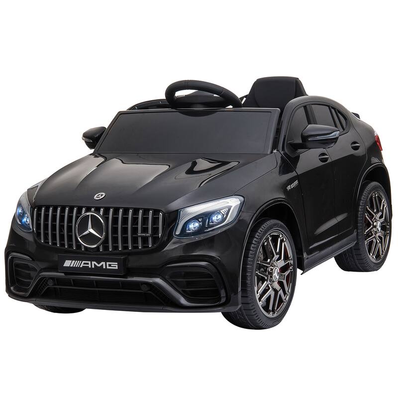 12V Mercedes Benz AMG GLC63S Coupe Kids Electric Ride-On Car with Remote Control, Music, Safety Belt, and Working Lights - Black