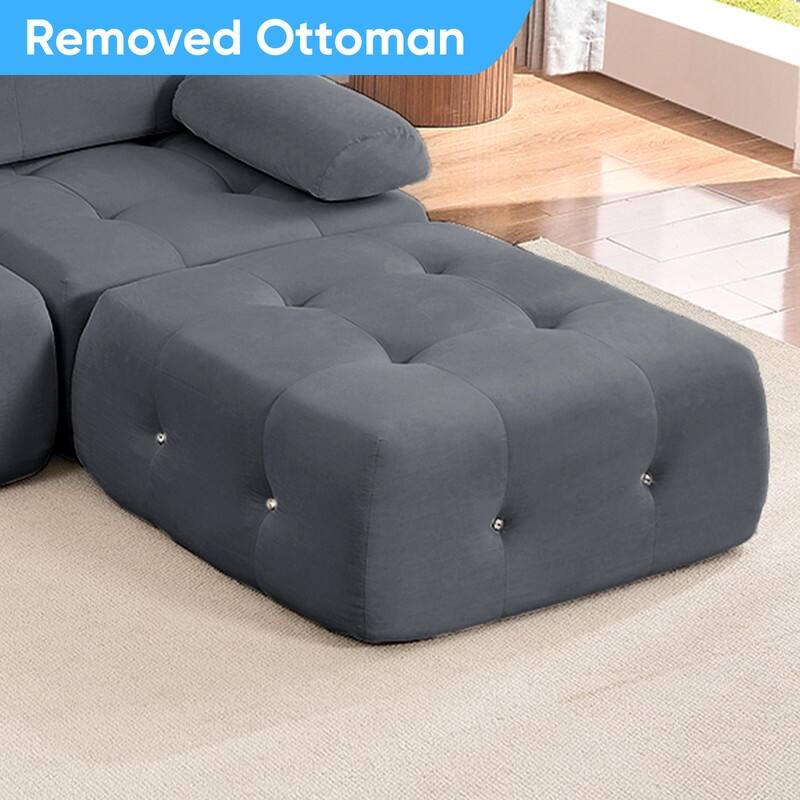 Mixoy 100inch Modular Sectional Sofa with Ottoman,Velvet 3-Seater L-Shaped Couch for Living Room - 100.4"w x 66.9"D x 24.8"H