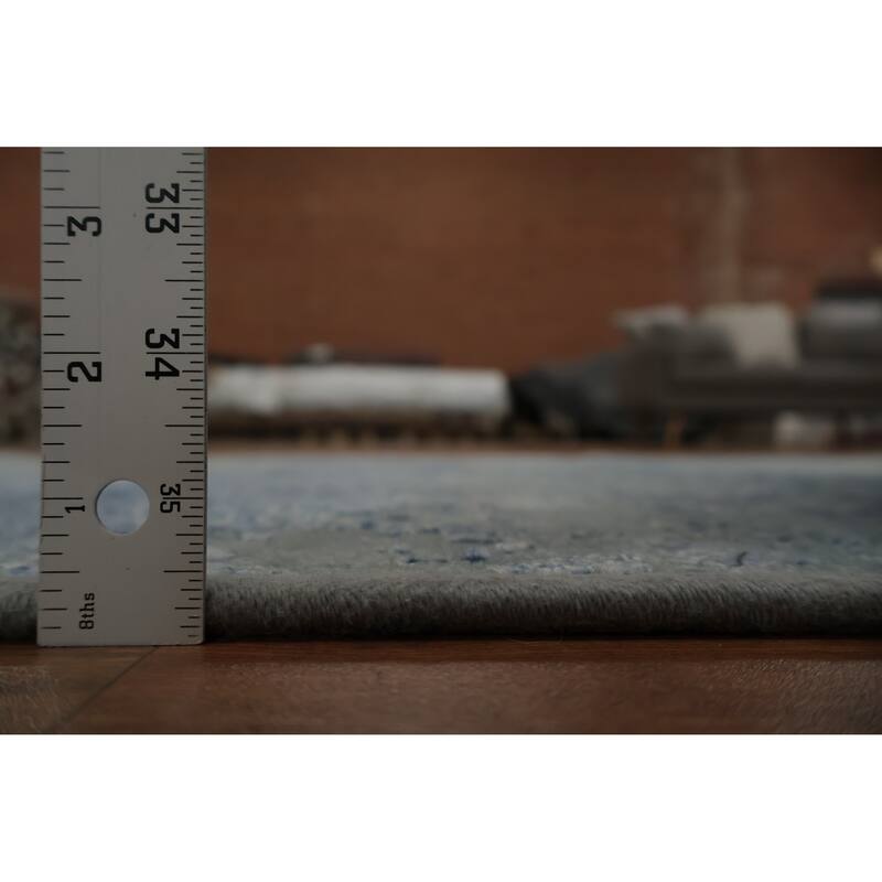 Hand Knotted Oriental Silk Carpet Modern Abstract Navy Blue & Blues Modern Area Rug - 5' 7'' X 3' 4''