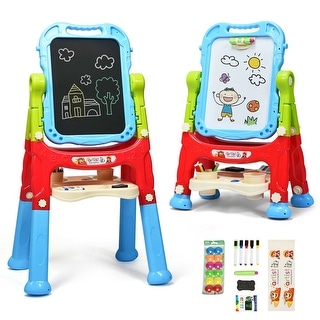 Height Adjustable Kids Art Easel Magnetic Double Sided Board-Blue - 24" x 17.5" x 43" (L x W x H)