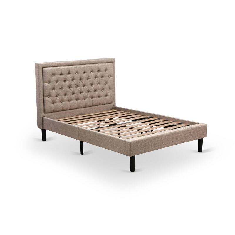 Full Size Bed - Linen Fabric Upholstered Headboard - Dark Khaki - Button Tufted Design - Modern Bedroom Furniture