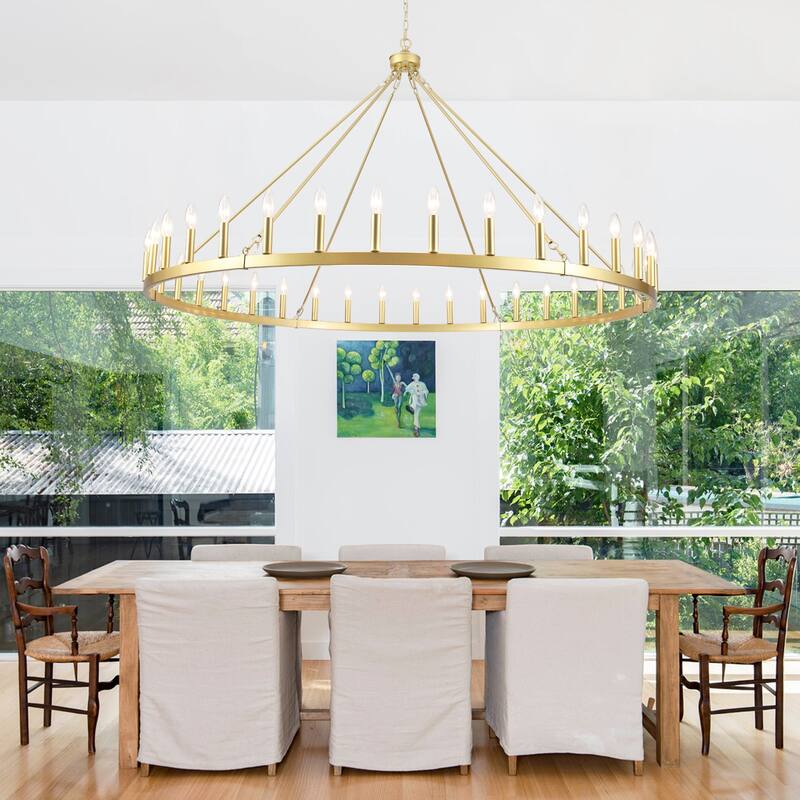 36-Light 47 in. Large Modern Farmhouse Candle Wagon Wheel Chandelier for Living Room