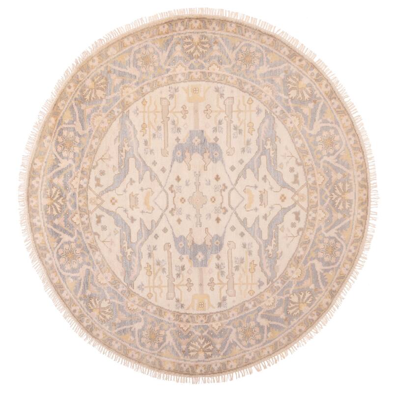 ECARPETGALLERY Hand-knotted Royal Oushak Ivory Wool Rug - 8'1 x 7'10